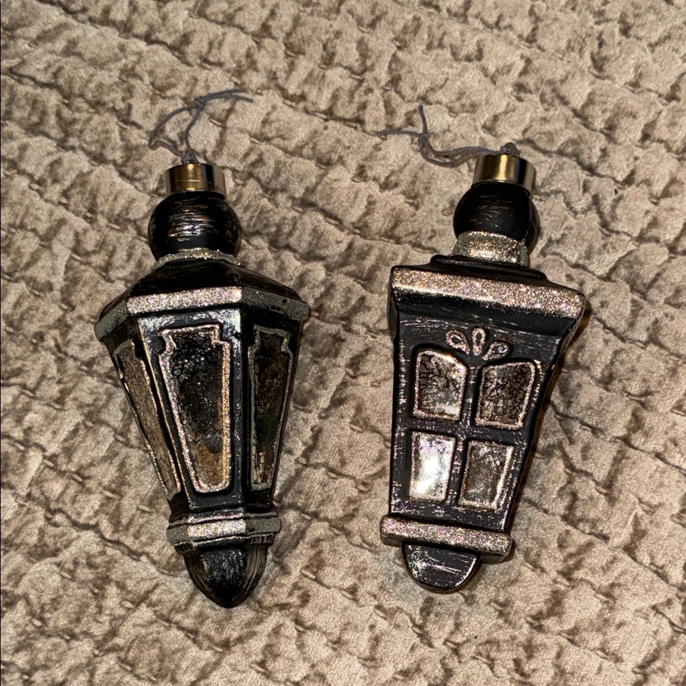 Vintage - Distressed Black and Silver Lantern Christmas Ornaments (Set of 2)